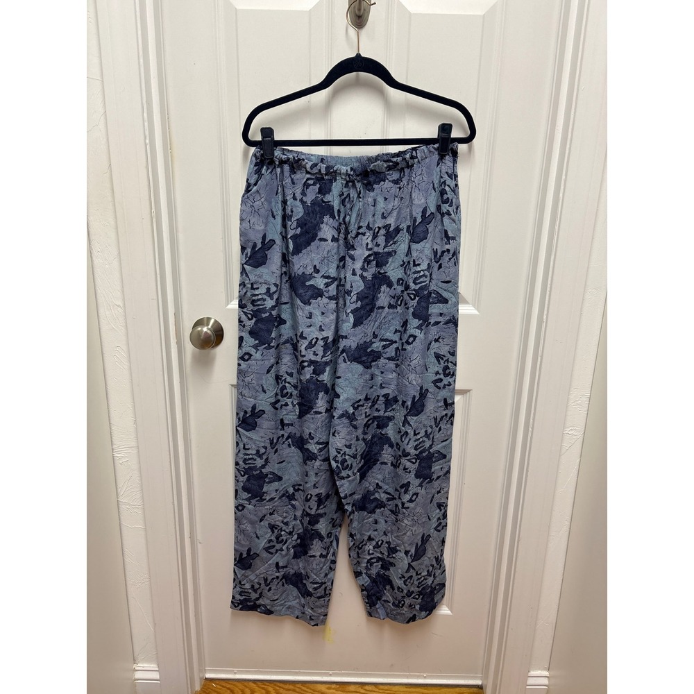 George Georgiou Vintage 100% Silk Blue Abstract Print Wide Leg Pants Size 12